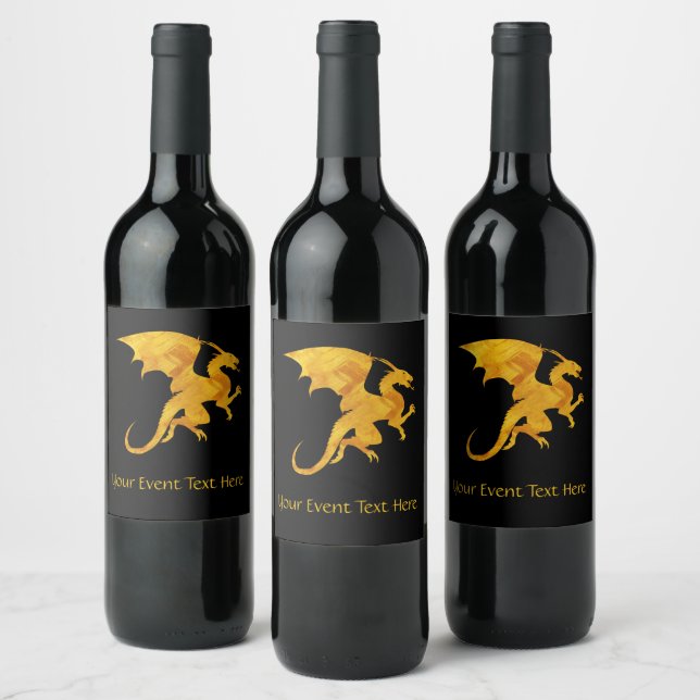 Maßgeschneiderter Gold- und Schwarz-Flying-Dragon Weinetikett (Flaschen)