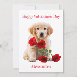 Maßgeschneiderter Golden Retriever mit Rose Valent Feiertagskarte
