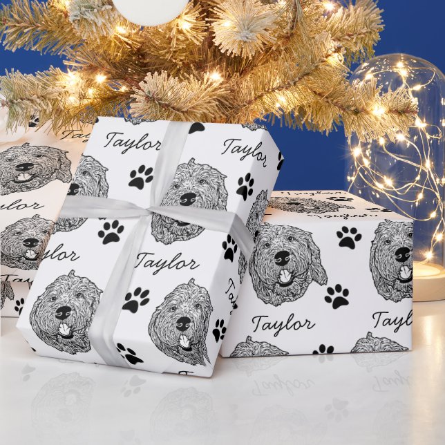 Maßgeschneiderter Goldendoodle Hund Personalisiert Geschenkpapier (Feiertage)