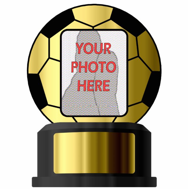 Maßgeschneiderter goldener Foto-Fußball Akrylskulp Freistehende Fotoskulptur (Vorne)