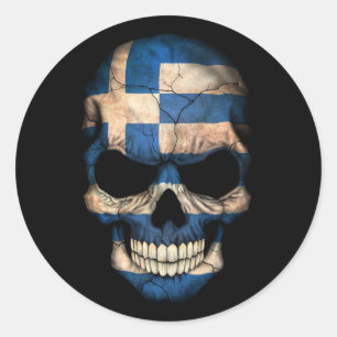 Maßgeschneiderter griechischer Flag-Schädel Runder Aufkleber