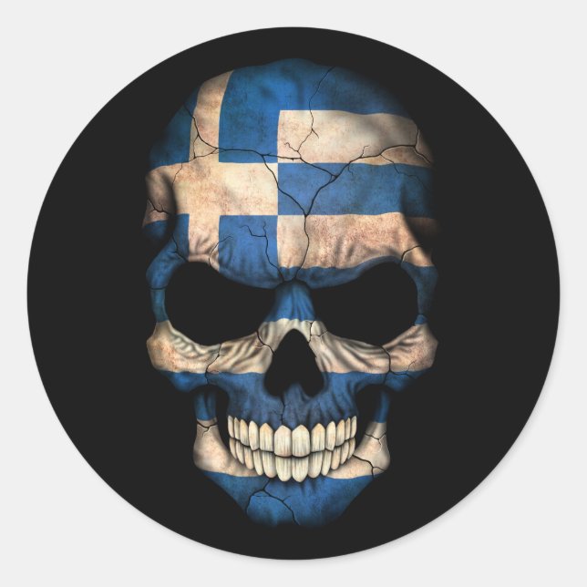Maßgeschneiderter griechischer Flag-Schädel Runder Aufkleber (Vorderseite)