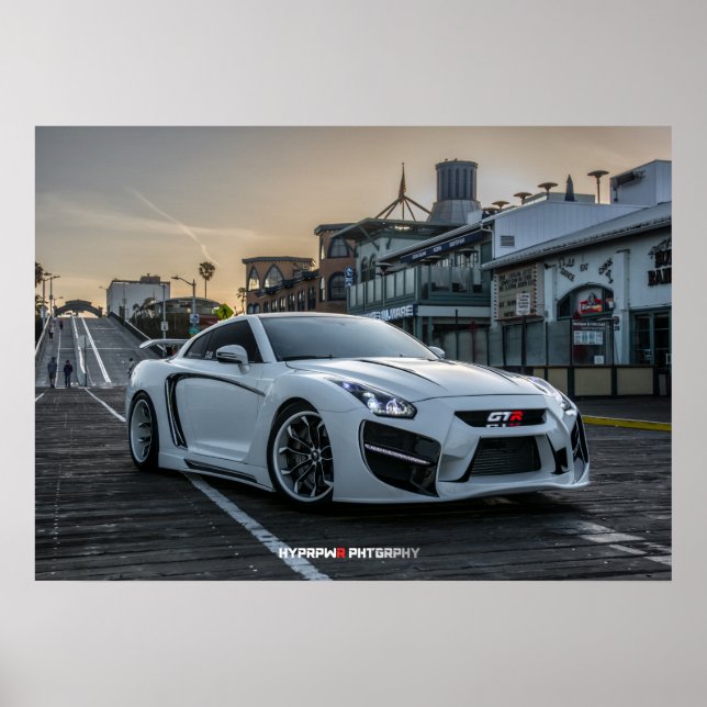 Maßgeschneiderter Großkörper Nissan GT-R mit LEDs Poster (Vorne)