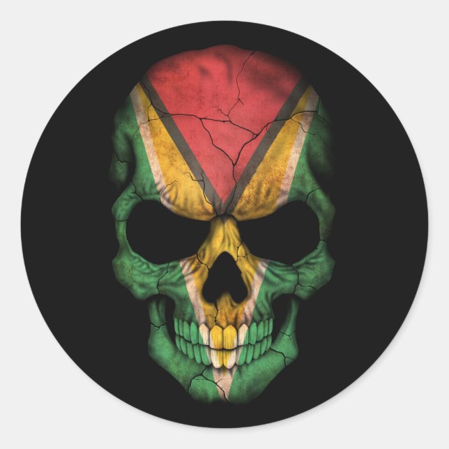 Maßgeschneiderter Guyana Flag Skull Runder Aufkleber (Vorderseite)