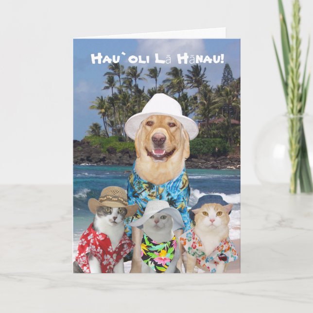 Maßgeschneiderter Hawaiianischer Gelbe Labrador &  Karte (Vorderseite)