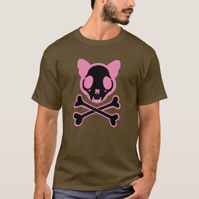 Maßgeschneiderter Katzenschädel und Kreuzknochen T-Shirt (Vorderseite)