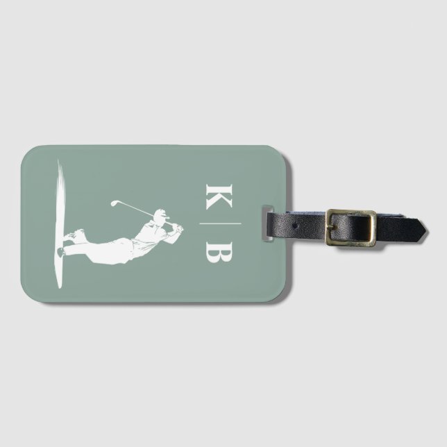 Maßgeschneiderter Monogram Slot Green White Person Gepäckanhänger (Vorderseite (Horizontal))