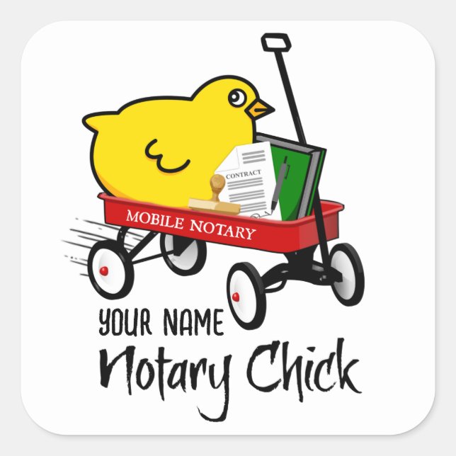 Maßgeschneiderter Name für den mobilen Notar-Chick Quadratischer Aufkleber (Vorderseite)