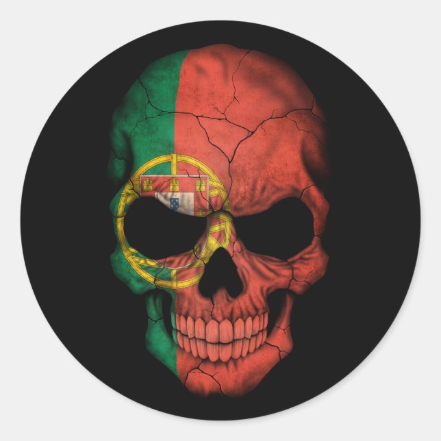 Maßgeschneiderter portugiesischer Flag-Schädel Runder Aufkleber (Vorderseite)