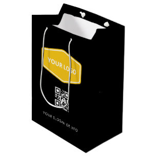Maßgeschneiderter QR-Code und schwarze Werbung mit Mittlere Geschenktüte