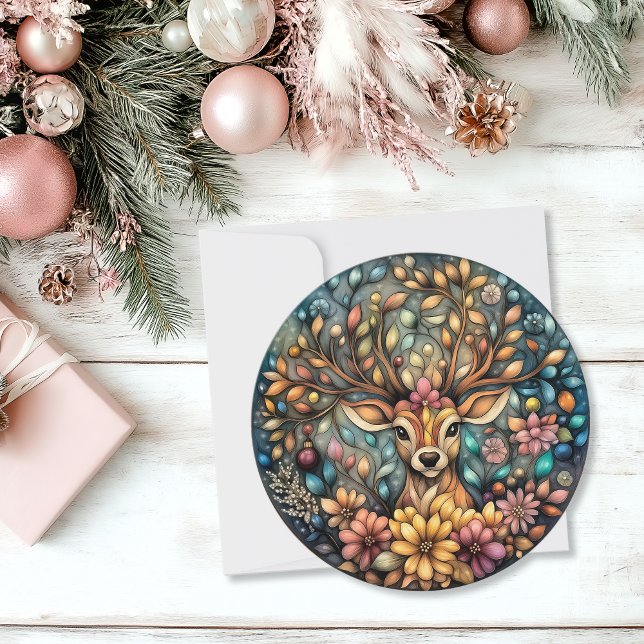 Maßgeschneiderter Rentier Feiertagskarte (Whimsical Reindeer Customizable Round Holiday Card)