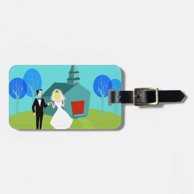Maßgeschneiderter Retro-Hochzeitstag Gepäckanhänger (Vorderseite horizontal)