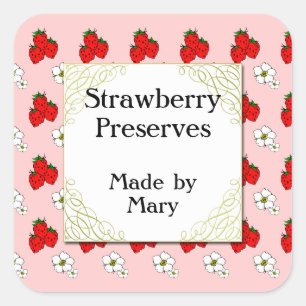 Maßgeschneiderter Retro Strawberry Muster Canning Quadratischer Aufkleber