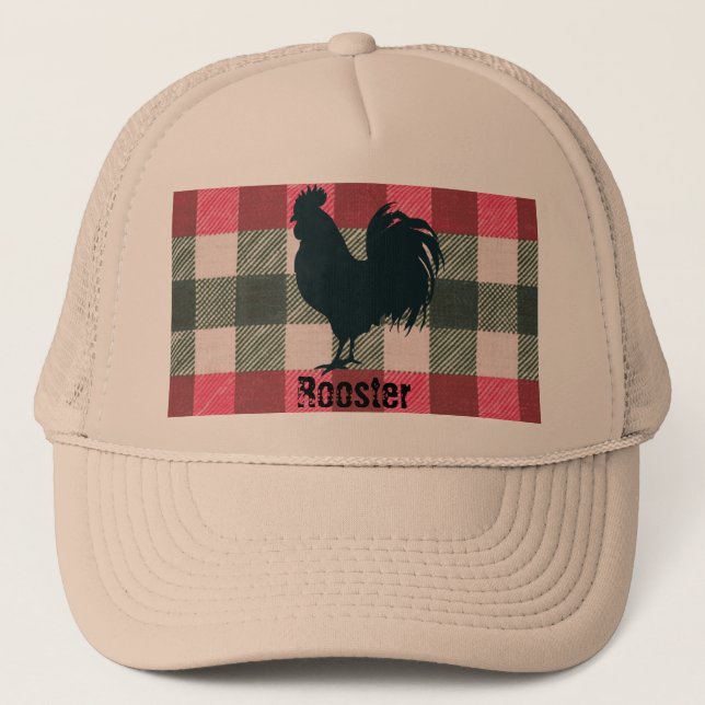 Maßgeschneiderter Rooster Bauernhof Gingham Trucke Truckerkappe (Vorderseite)