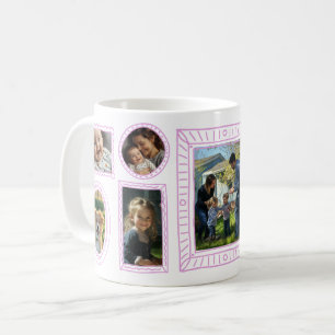 Maßgeschneiderter rosa Doodle Rahmen 8-Foto Collag Kaffeetasse