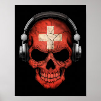 Maßgeschneiderter Schweizer DJ-Schädel mit Kopfhör Poster