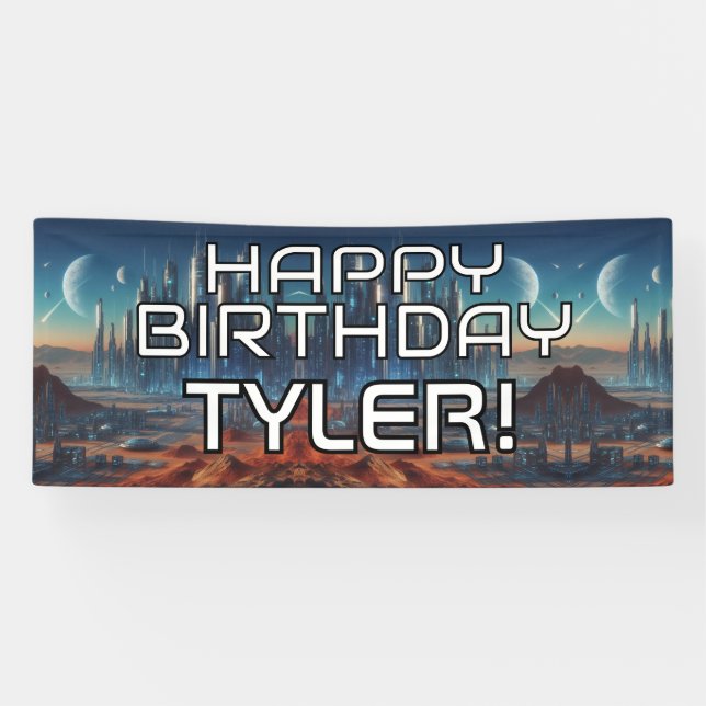 Maßgeschneiderter Sci-Fi-Themenabend HAPPY BIRTHDA Banner (Horizontal)
