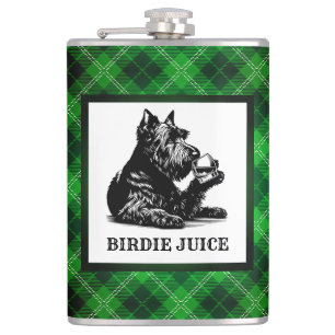 Maßgeschneiderter Scotty Hund und Tartan Birdie Ju Flachmann