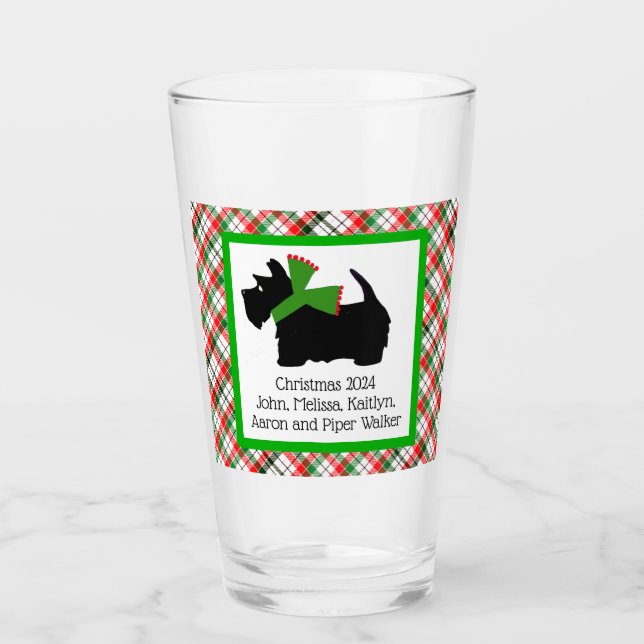 Maßgeschneiderter Scotty Hund und Tartan Frohe Wei Glas (Vorderseite)