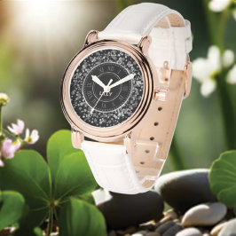 Maßgeschneiderter Silver Brushed Metal Glitzer Armbanduhr