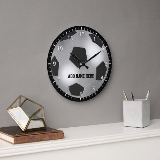 Maßgeschneiderter Silver Soccer Ball Große Wanduhr
