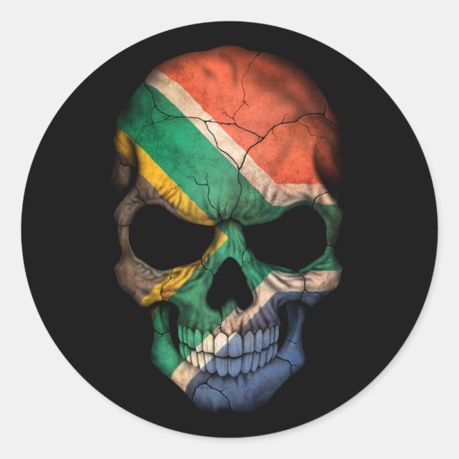 Maßgeschneiderter Südafrikanischer Flaggenschädel Runder Aufkleber (Vorderseite)
