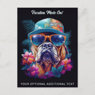 Maßgeschneiderter Text Tropical Vacacation Dog Postkarte
