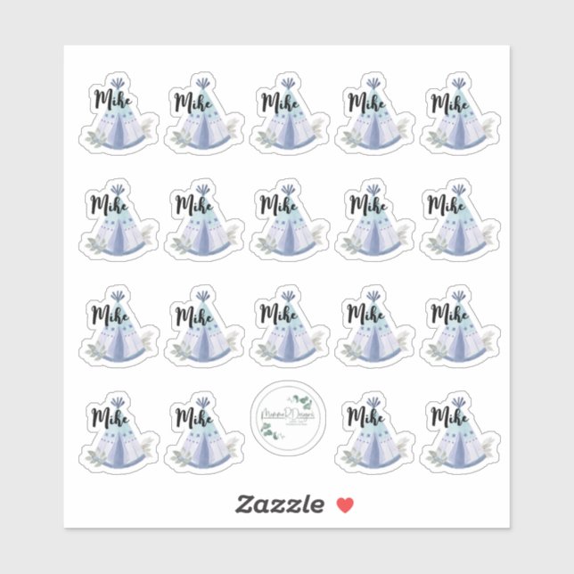 Maßgeschneiderter Vinyl Sticker, Junge Teepee Desi Aufkleber (Blatt)