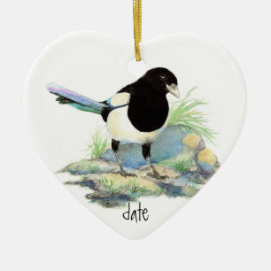 Maßgeschneiderter Wasserfarbenmagpie, Vogeltier Keramikornament