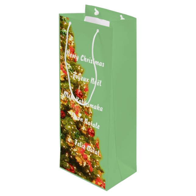 Maßgeschneiderter Weihnachtsbaum Geschenktüte Für Weinflaschen (Rückseite Schrägansicht)