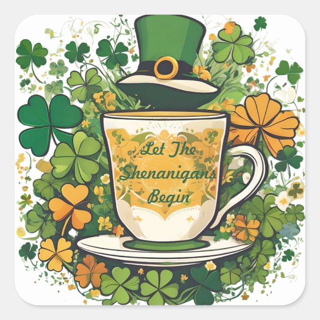 Maßgeschneiderter Whimsical St Patrick's Day Shena Quadratischer Aufkleber (Vorderseite)