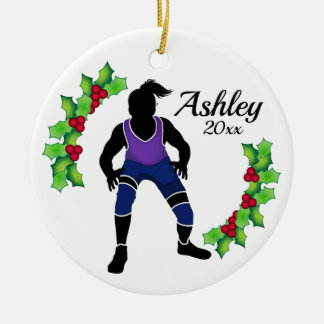 Maßgeschneiderter Wrestling Xmas Lila & blau Keramik Ornament