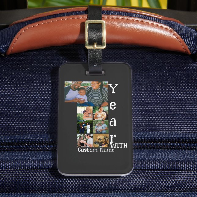 Maßgeschneidertes 1. Hochzeitstag 7 Foto Collage Gepäckanhänger (Vorderseite Insitu 2)