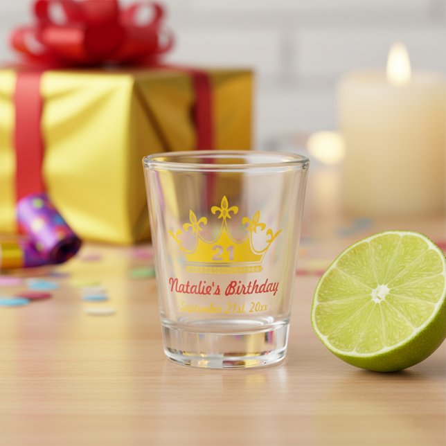 Maßgeschneidertes 21. Geburtstagsschussglas mit go Schnapsglas (Personalized 21st birthday shot glass! Custom name and date.)
