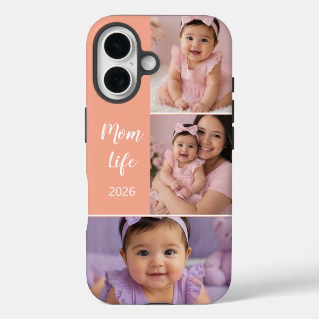 Maßgeschneidertes 3-Foto-Mutter-Leben  iPhone 16 Hülle (Rückseite)