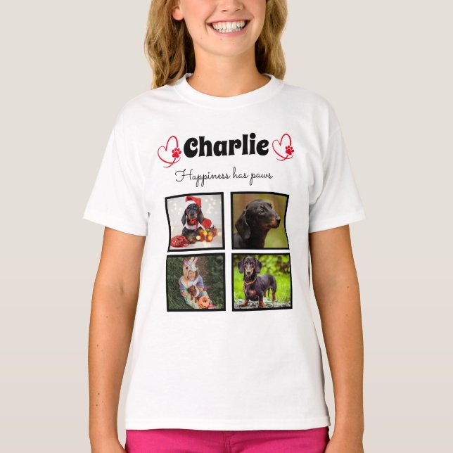 Maßgeschneidertes 4-Foto-Hundeklammhemd für Mädche T-Shirt (Vorderseite)
