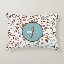 Maßgeschneidertes Abstraktes Terrazzo Braun & Blau Dekokissen