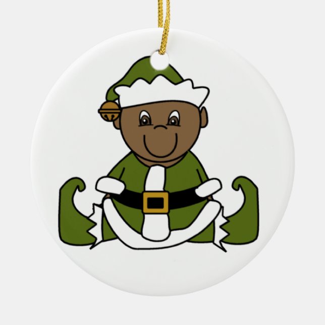 Maßgeschneidertes Afroamerikanisches Baby-Elf-Orna Keramik Ornament (Vorne)