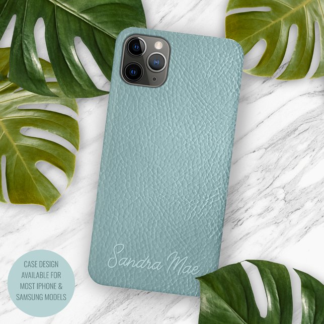 Maßgeschneidertes Aqua Seafoam Green Leather Muste iPhone Hülle (Von Creator hochgeladen)
