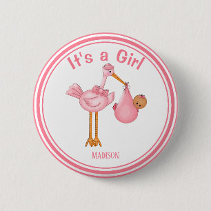 Maßgeschneidertes Baby Shower Stork Baby Girl Button