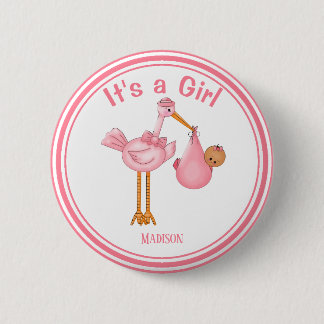 Maßgeschneidertes Baby Shower Stork Baby Girl Button