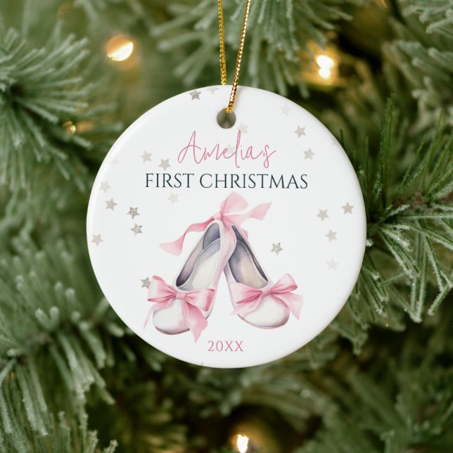 Maßgeschneidertes Ballerina Baby Girl 1. Weihnacht Keramik Ornament (Baum)
