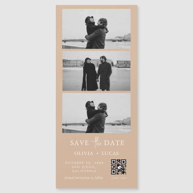 Maßgeschneidertes Beige QR Code Foto Streifen Magn Magnetkarte (Vorderseite)