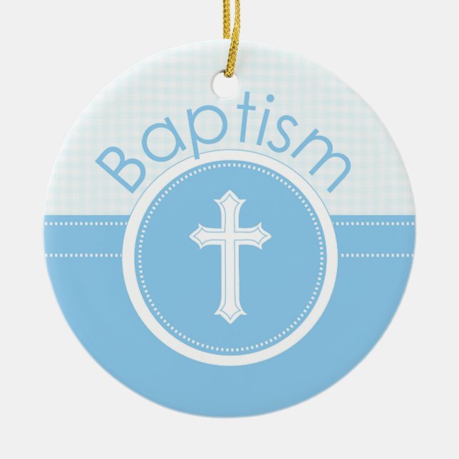 Maßgeschneidertes, blaues Kind Gottes Taufe Keramik Ornament (Vorne)