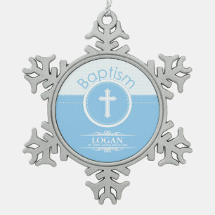 Maßgeschneidertes, blaues Kind Gottes Taufe Schneeflocken Zinn-Ornament