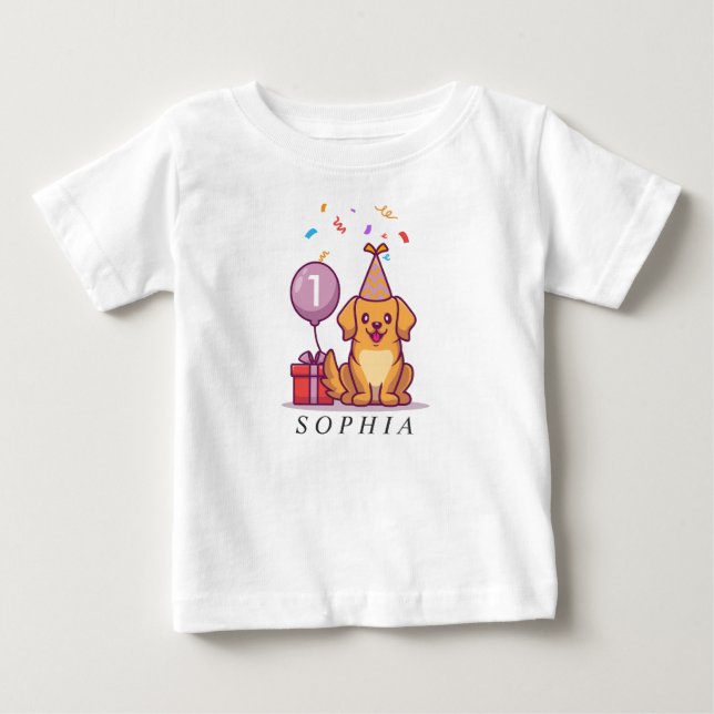 Maßgeschneidertes blaues Welpentee für 1. Geburtst Baby T-shirt (Vorderseite)