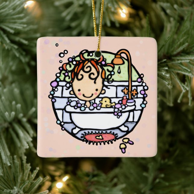 Maßgeschneidertes Bubbly Bath Time Niedlich Girl i Keramikornament (Baum)