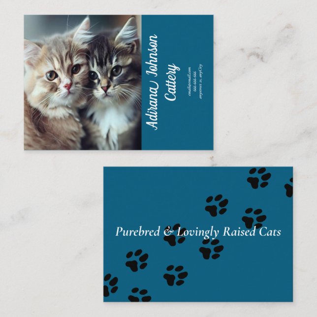 Maßgeschneidertes Cattery Business Card Blaues Des Visitenkarte (Vorne/Hinten)