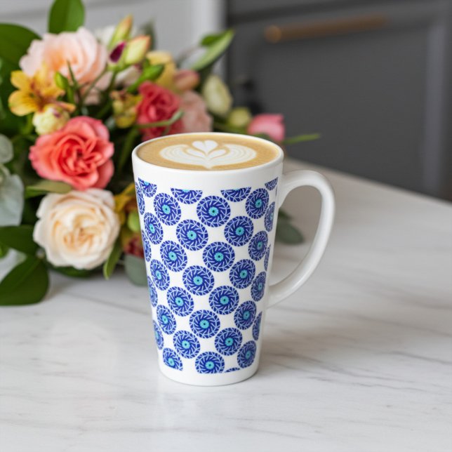 Maßgeschneidertes, elegantes, blaues Auge geometri Milchtasse (Von Creator hochgeladen)