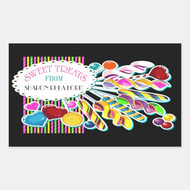 Maßgeschneidertes Etikett für Candy Monogram Rechteckiger Aufkleber (Vorderseite)
